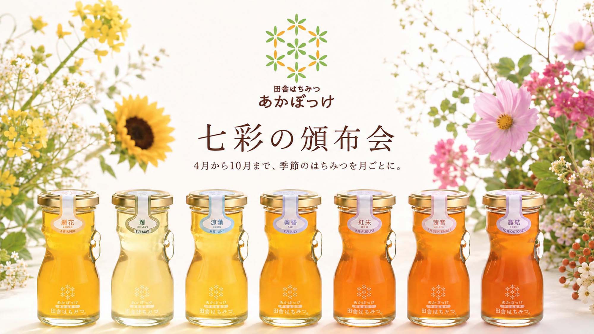 七彩の頒布会 4月から10月まで、季節のはちみつを月ごとに。
